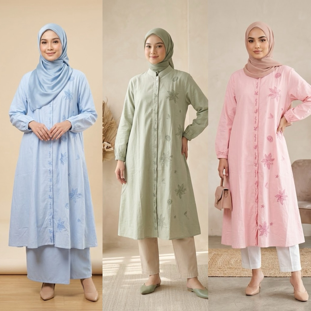 LONG TUNIK KATUN KOMBINASI SYAINA BY SMUT