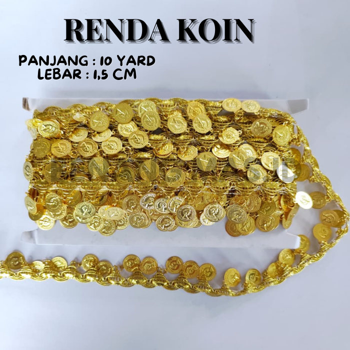 RENDA TARI INDIA KOIN WARNA EMAS LEBAR 1,5 CM PANJANG 10 YARD