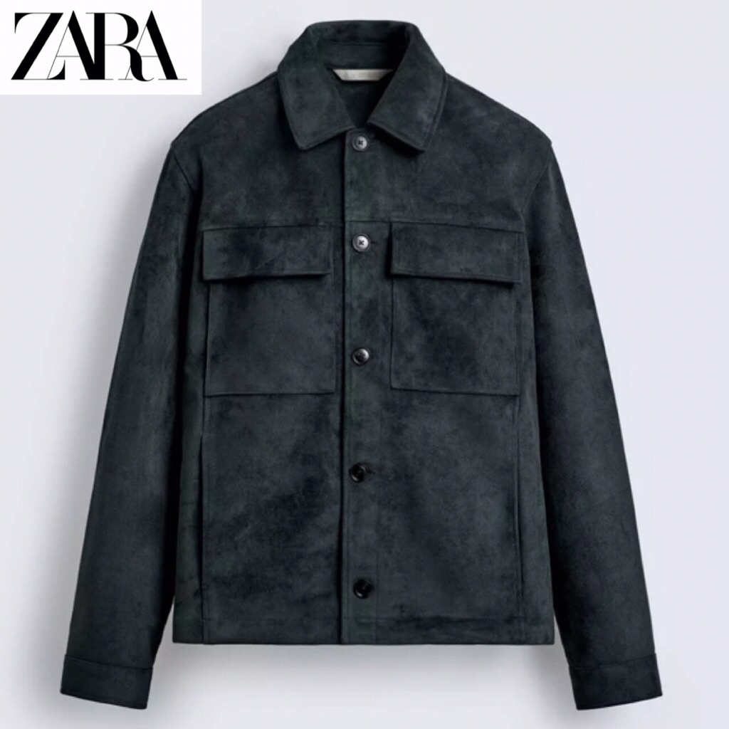 ZARA Men Overshirt Faux Suede Jaket Kemeja Luaran Pria Navy