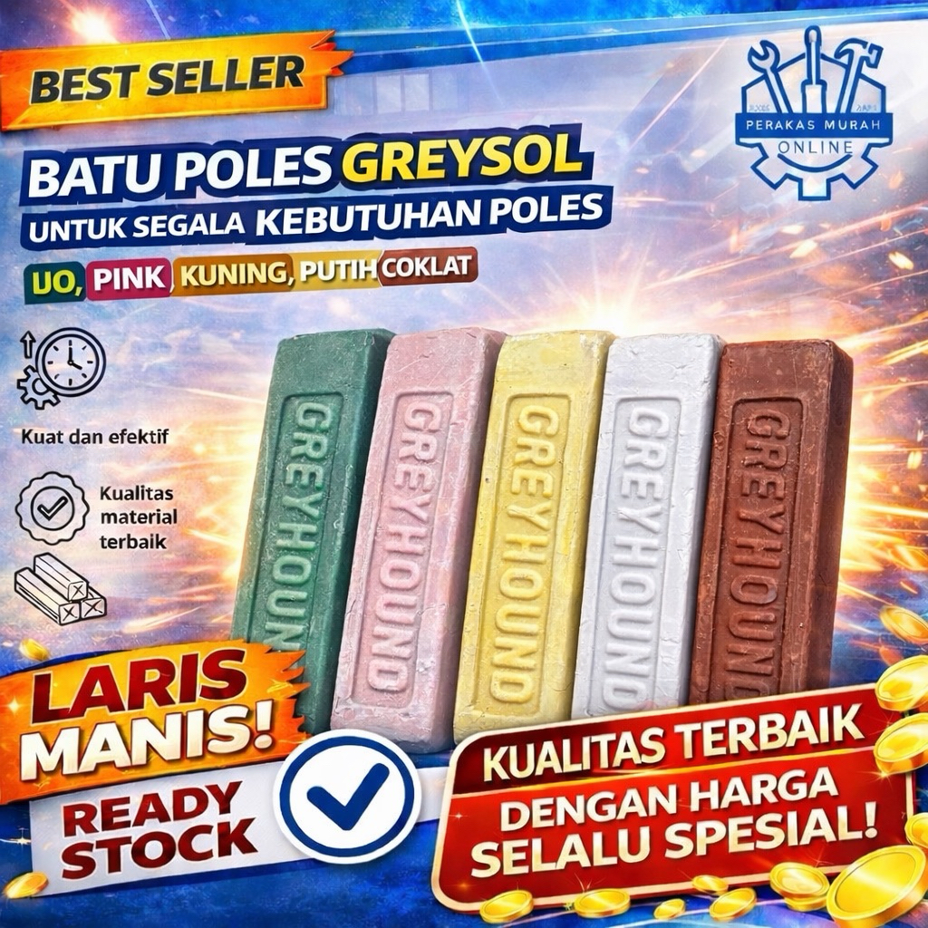 GREYSOL POLES STAINLESS HIJAU,KUNING,MERAH,PINK,COKLAT,PUTIH (green polishing compound) Langsol