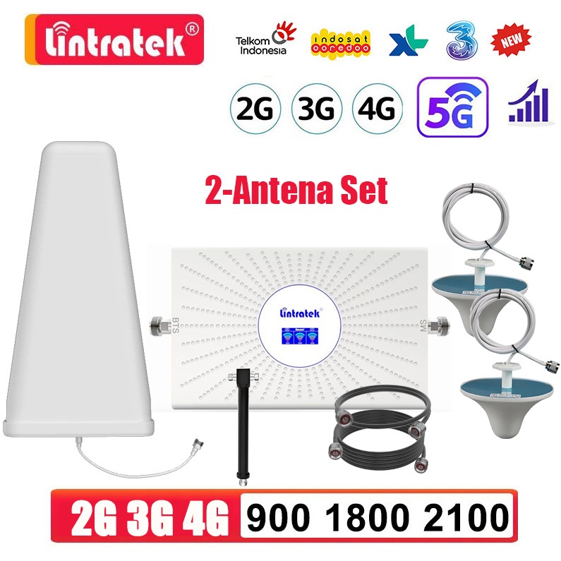 2 Antena Lintratek AGC Tri Band Repeater 2G 3G 4G Modem Penguat Sinyal 900 1800 2100MHZ Penguat Siny