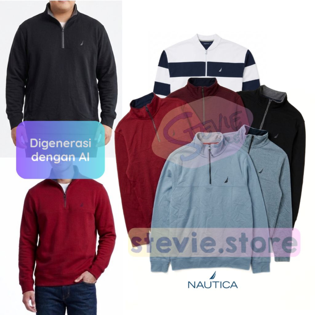 Naut*ca Solid Quarter-Zip Fleece Pullover Sweatshirt / Cotton Terry Stripes Bomber Sweater Jacket