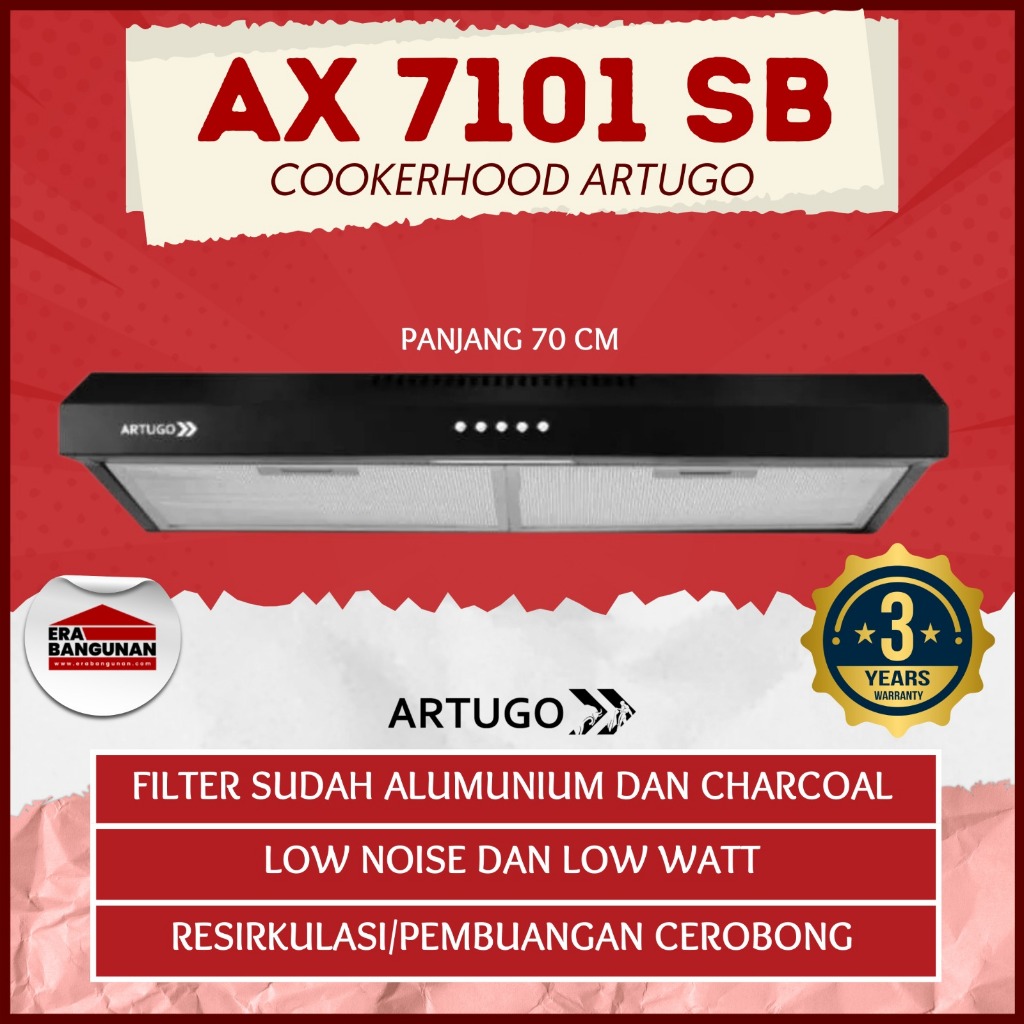 Artugo Cooker Hood AX7101SB 70cm Black Onyx Penghisap Asap Dapur