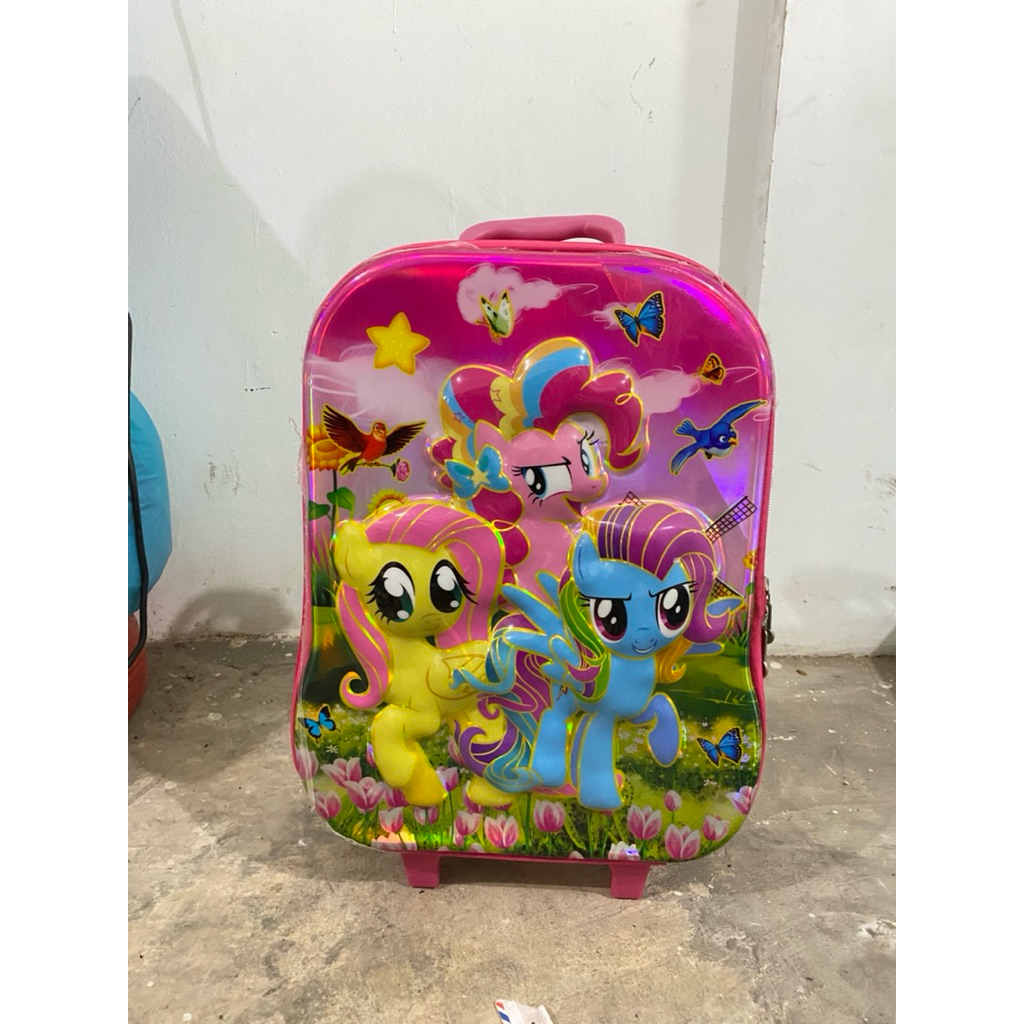 PL Tas Sekolah Anak Cewek Trolley Bag 17inch Dengan Isinya Tas Kecil Motif Kuda Pony Timbul 3D NO MI