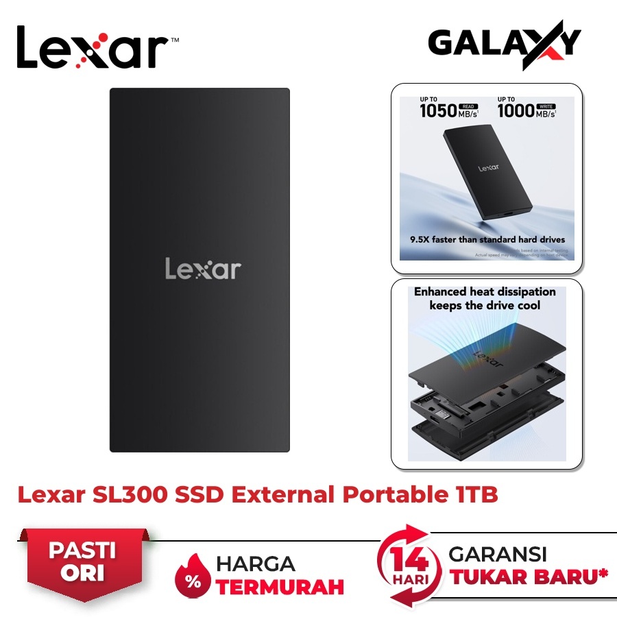Lexar SL300 SSD External Portable 1TB USB C 3.2 Resmi