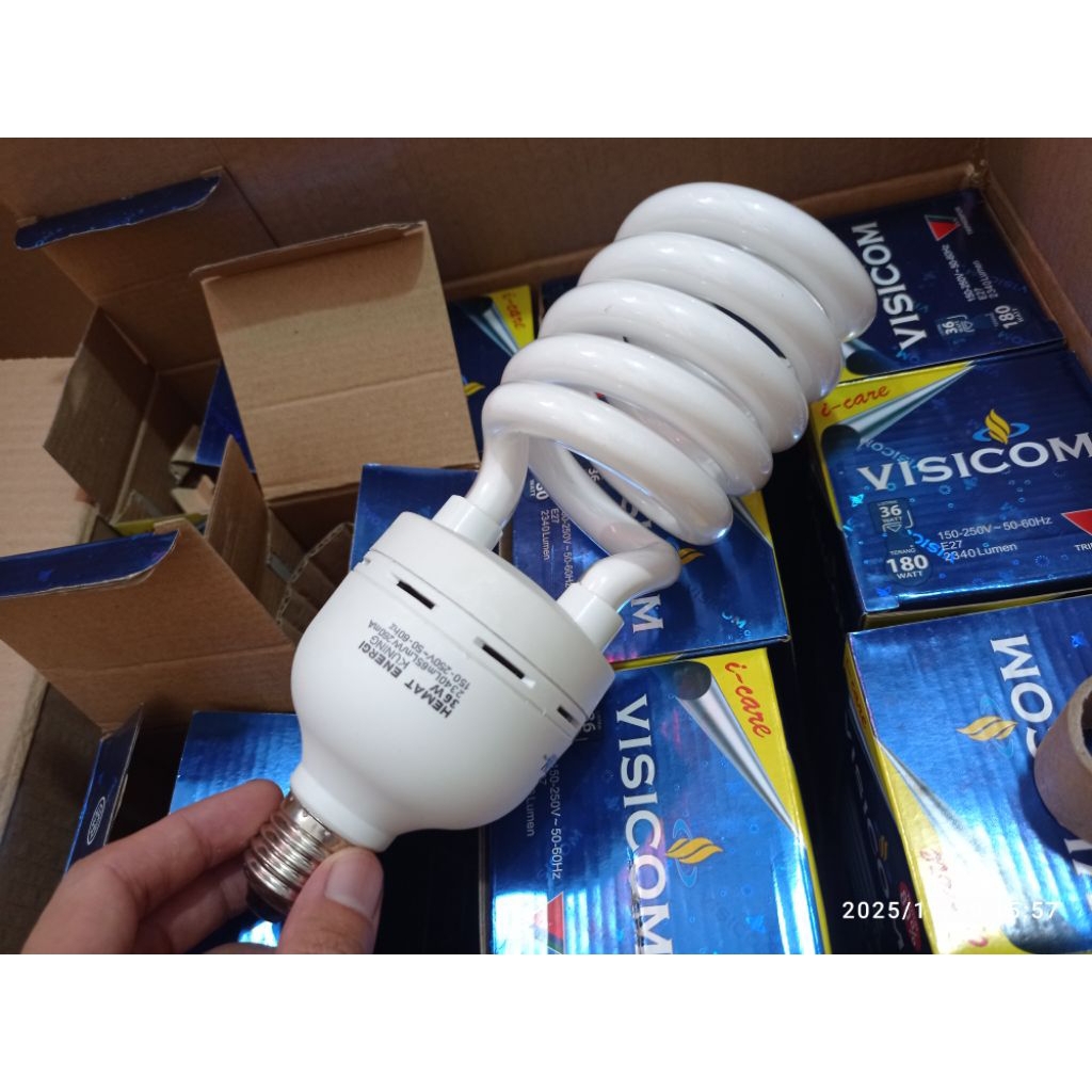 LAMPU KACA SPIRAL LHE VISICOM 36 WATT AWET KUALITAS SUDAH TERUJI
