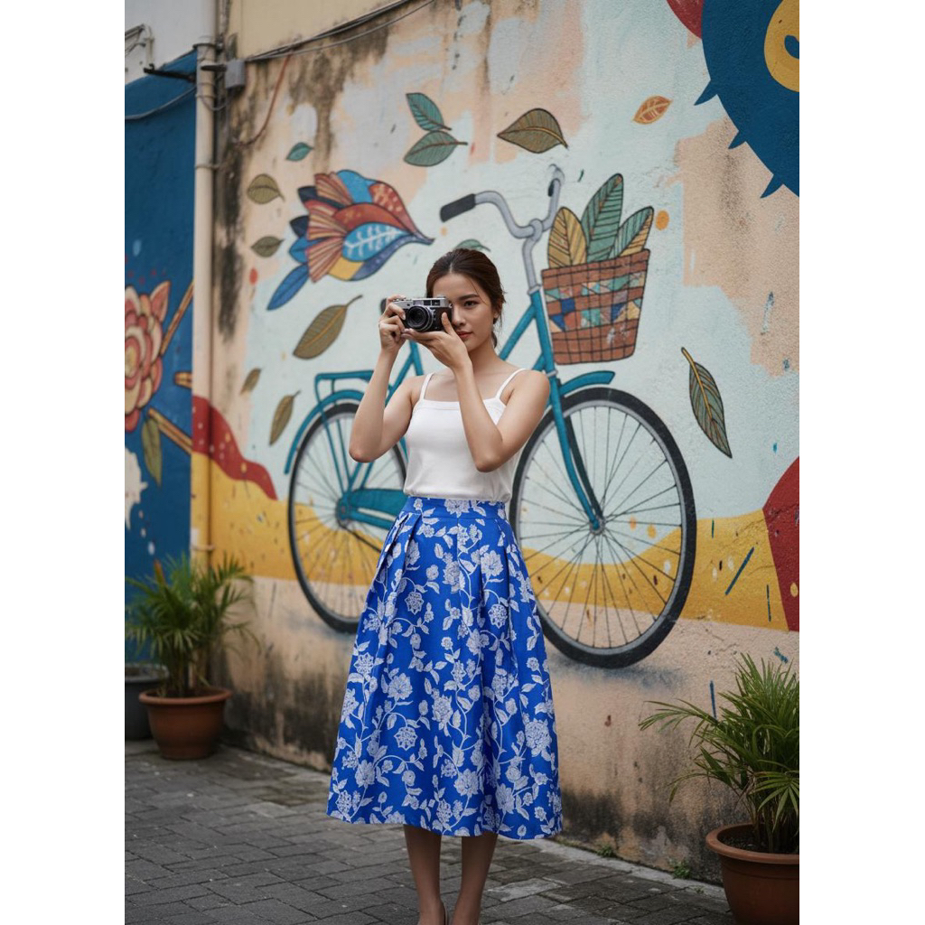 Rok midi denim jacquard