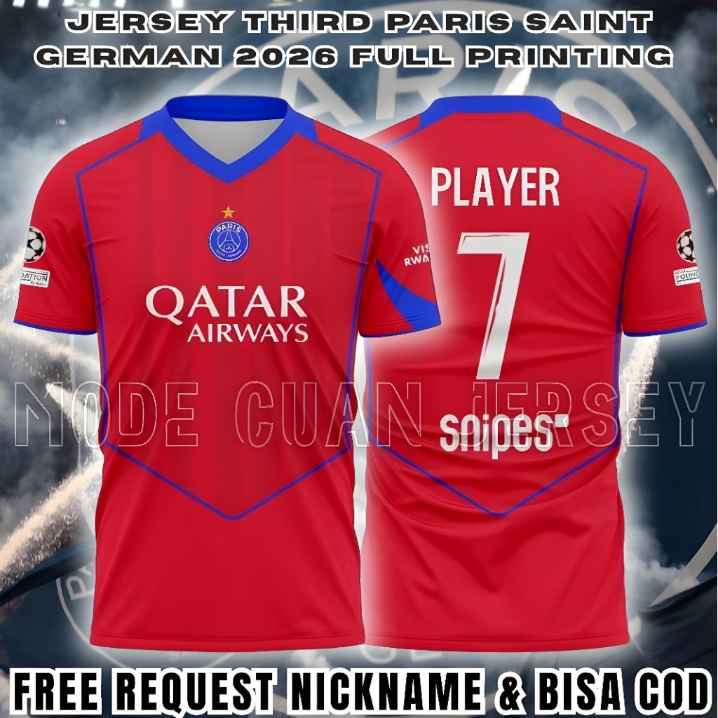 Jersey Kaos PSG Third Terbaru 2026 Full Printing Free Request Nickname