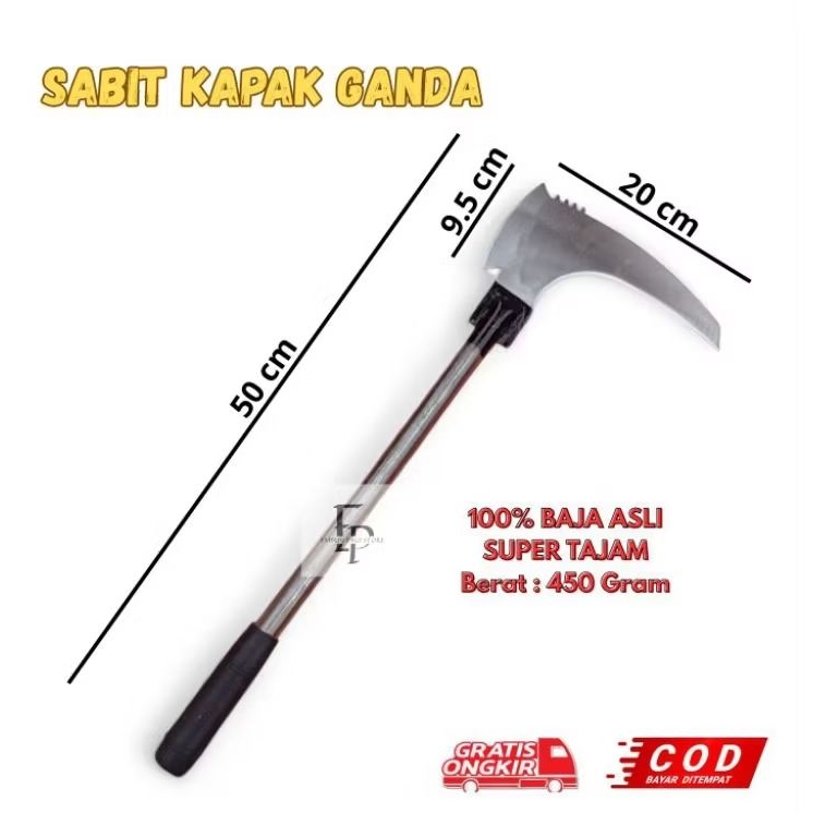 (50 CM) Sabit Kapak Ganda Pemangkas Multifungsi BAJA - Sabit Kapak Pemotong Rumput - Sabit Kapak Pem