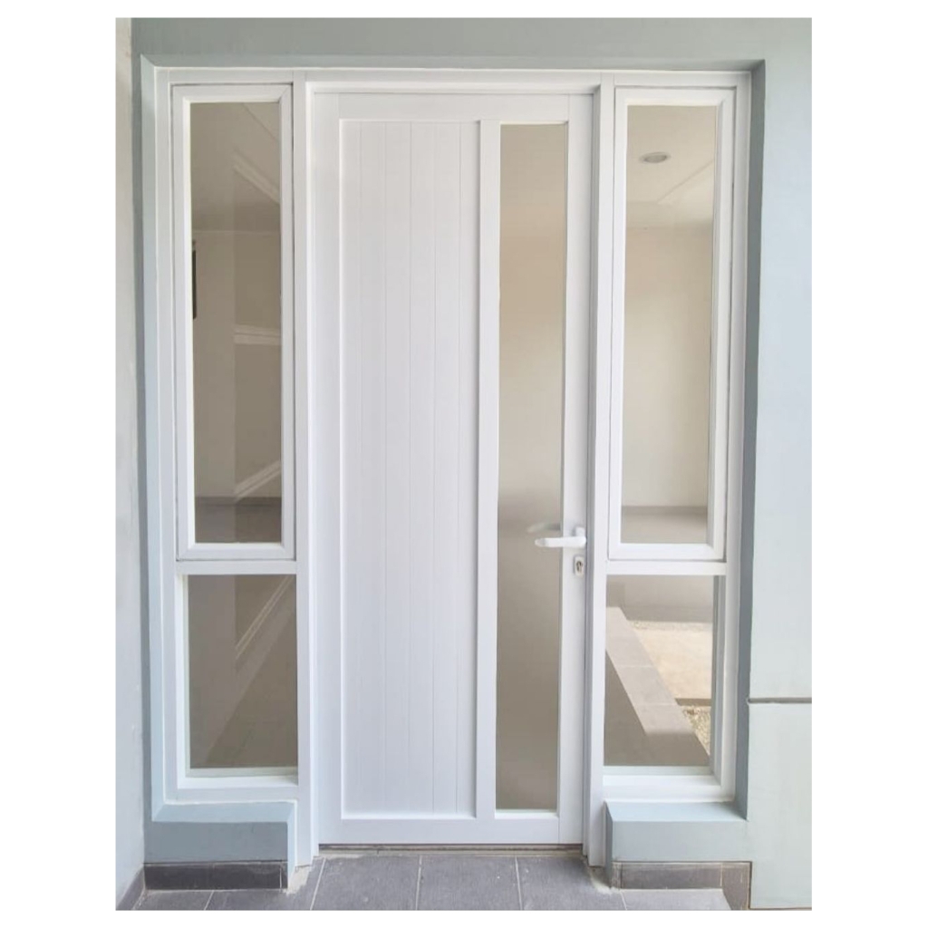 Pintu Aluminium Minimalis Custom Kombinasi Kaca Tempered | Model Modern Putih | Jasa Custom Sidoarjo
