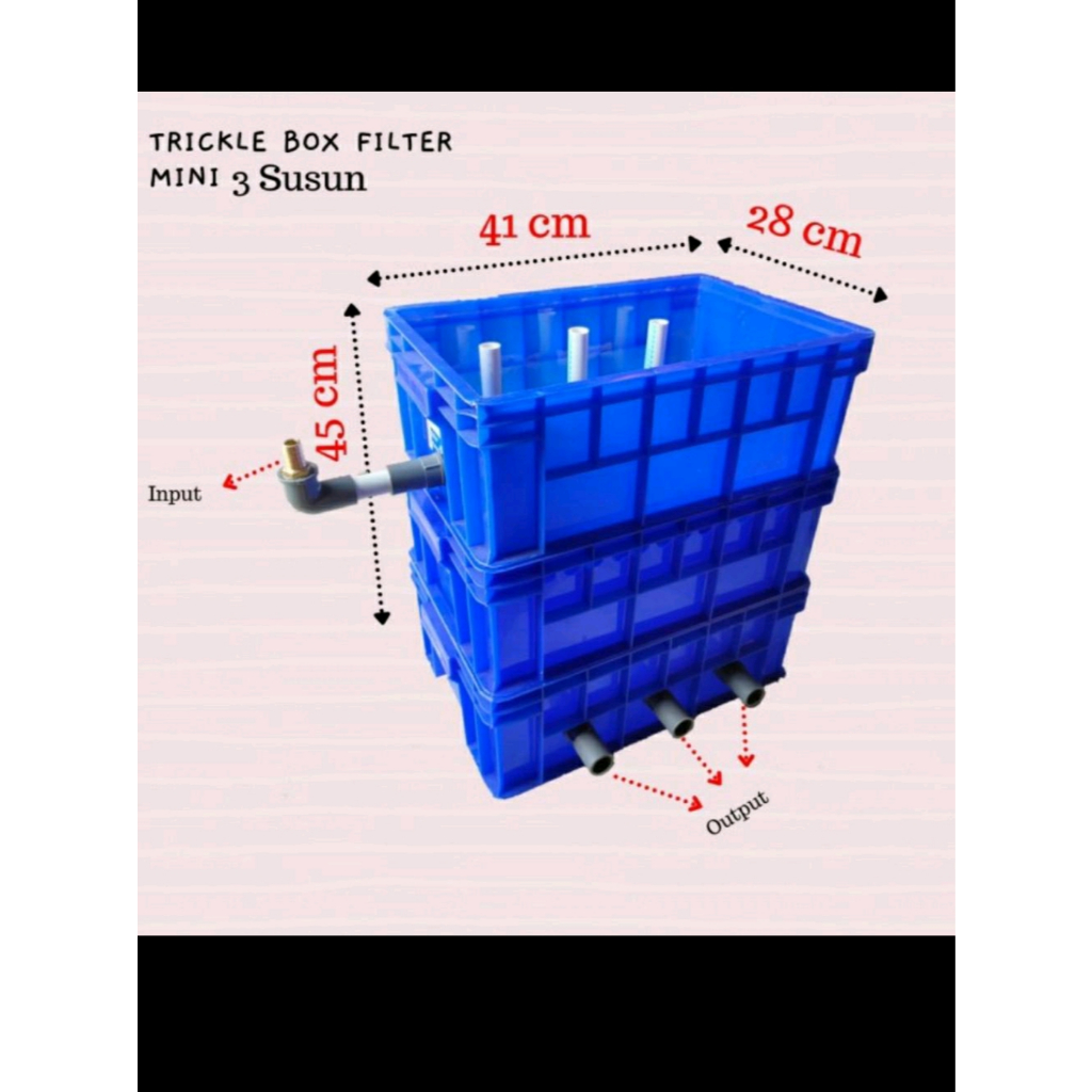 Trickle Filter Kolam Koi 3 Susun Mini Plastik 41x28x45cm Filter Bioball warna biru