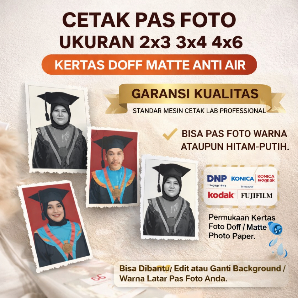 CETAK PAS FOTO UKURAN 2x3 3x4 4x6 KERTAS DOFF MATTE ANTI AIR