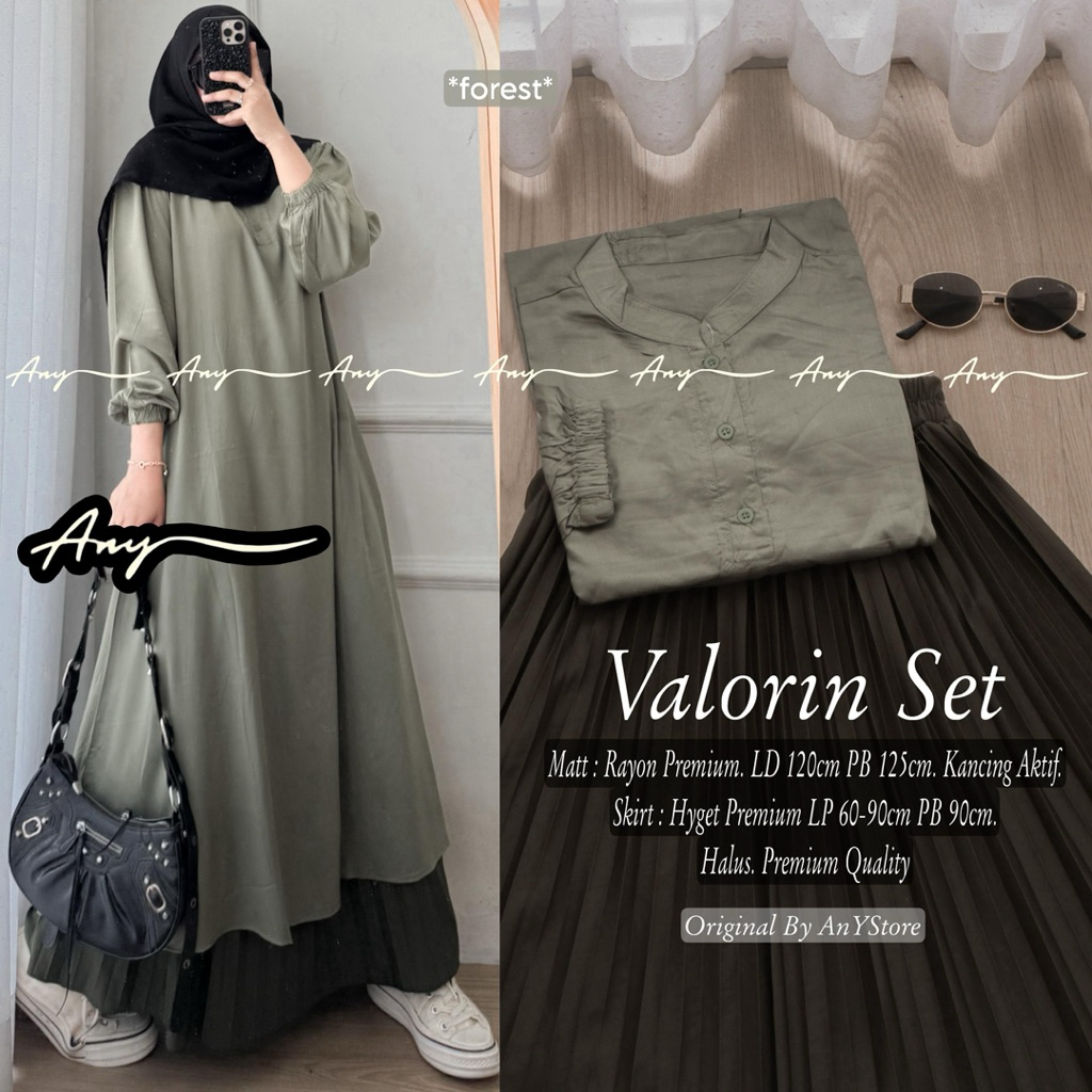 arsya elaria valorin set by ANY long tunik katun rayon polos rok plisket