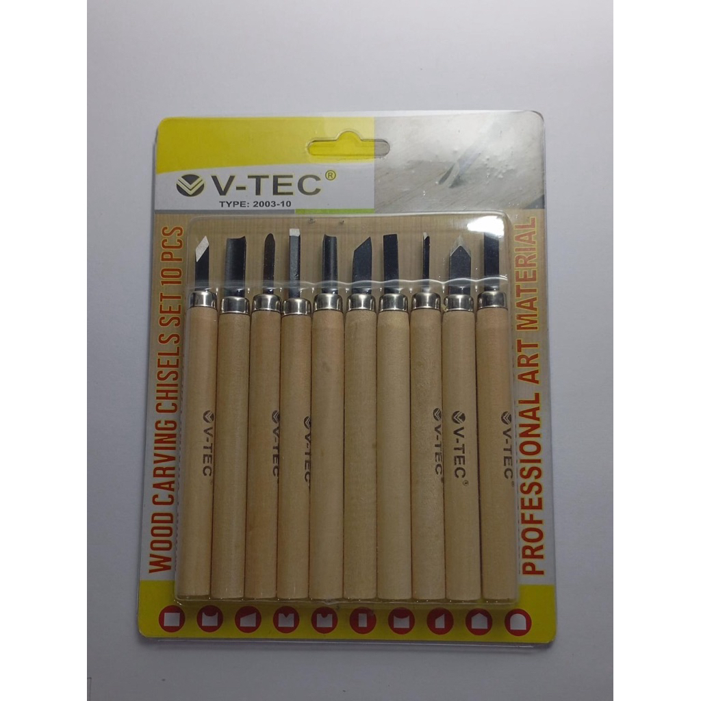 Set Pisau Ukir Kayu V-TEC dengan Gagang Kayu dan Mata Pisau Tahan Lama