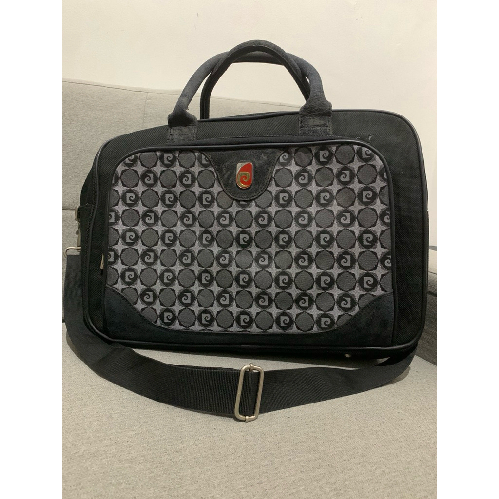 sale minus duffle-bag pierre cardin travel bag kanvas mix hitam abu preloved
