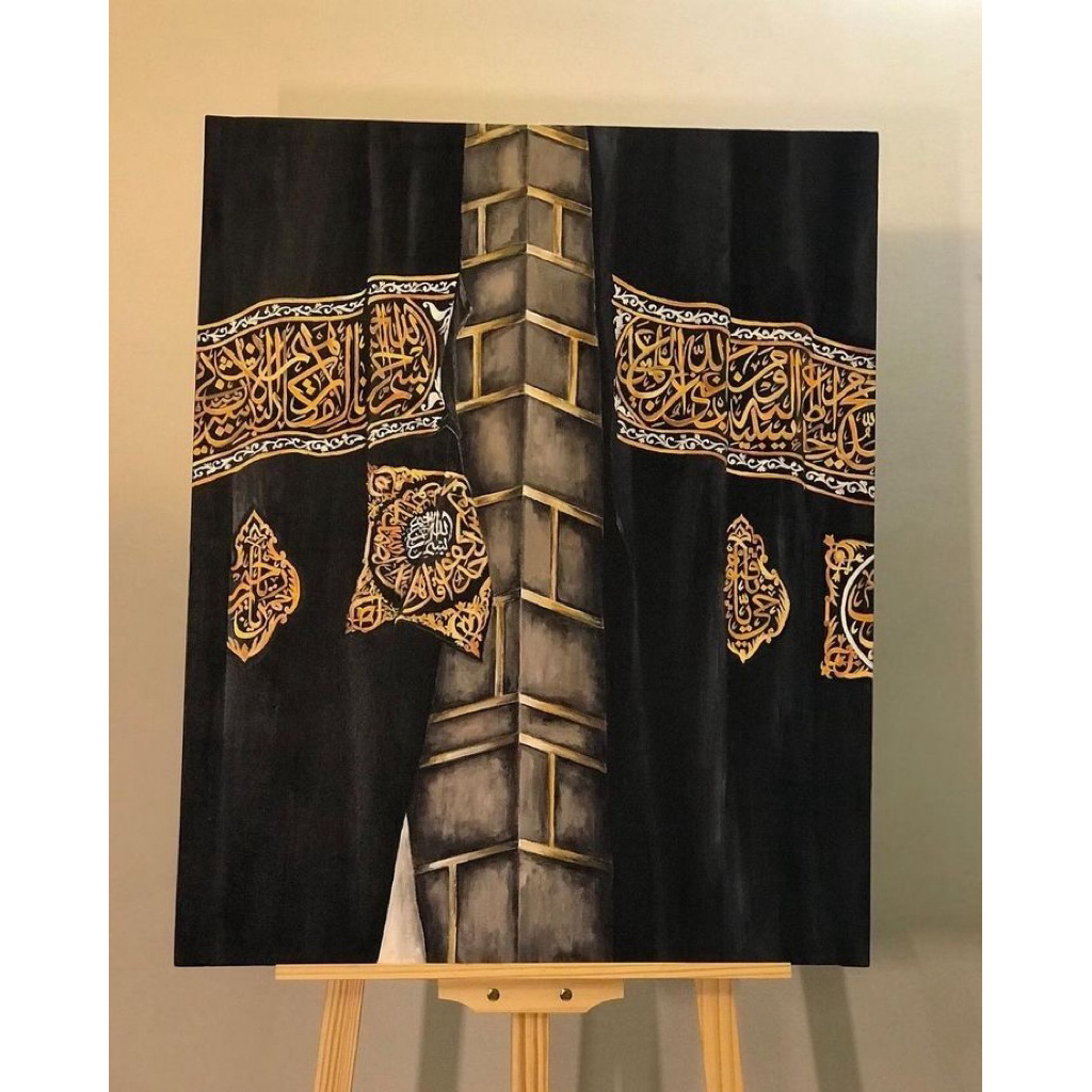 MASTER CANVAS - Hiasan Dinding Lukisan Sudut Ka'bah Kiswah Gold Premium - Cetak Kanvas Anti Air & An