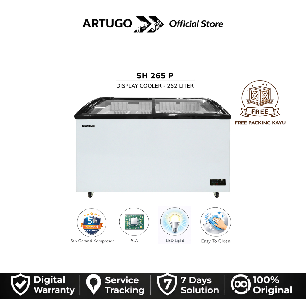ARTUGO Sliding Curve Glass Freezer 252 Liter SH 265 P