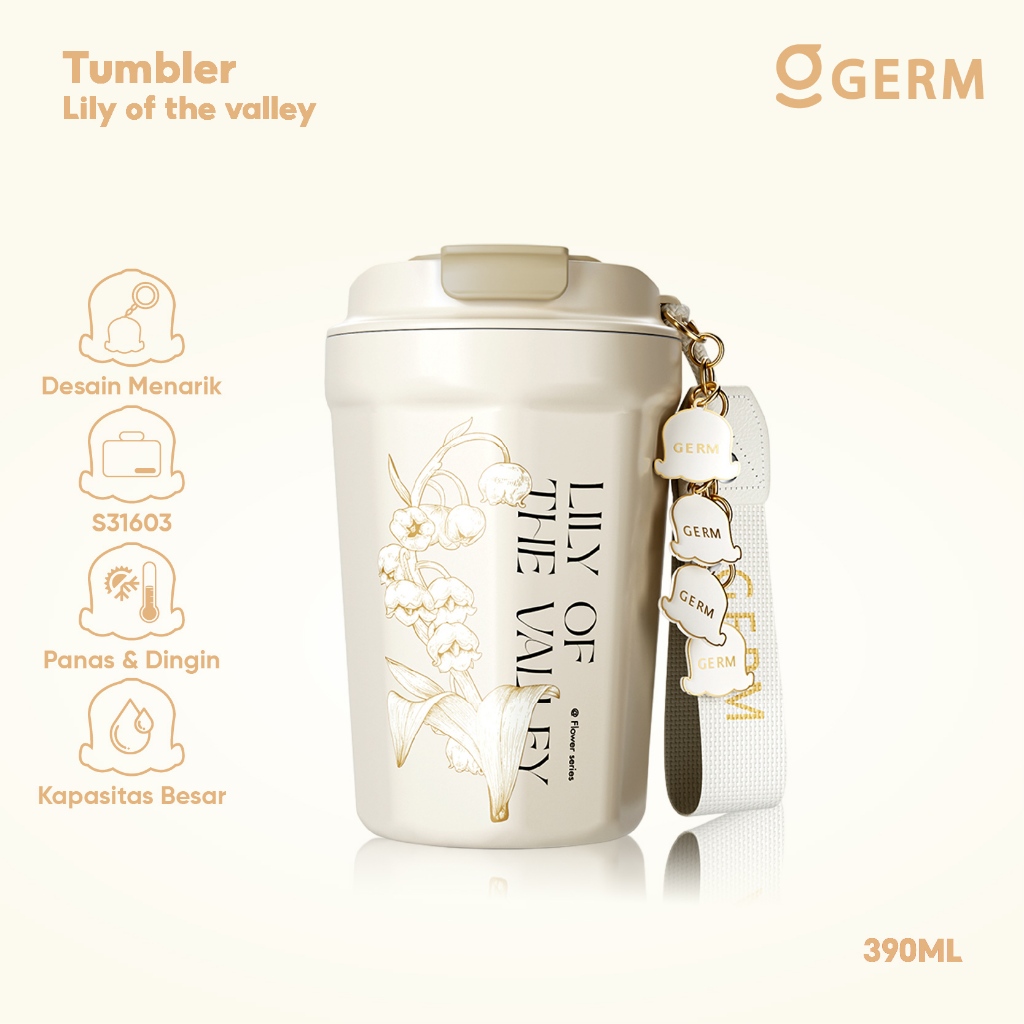 GERM K32 Vacuum Termos Cup S316 Baja Tahan Karat Portabel With Liontin Dekoratif 390ML Cangkir Kopi
