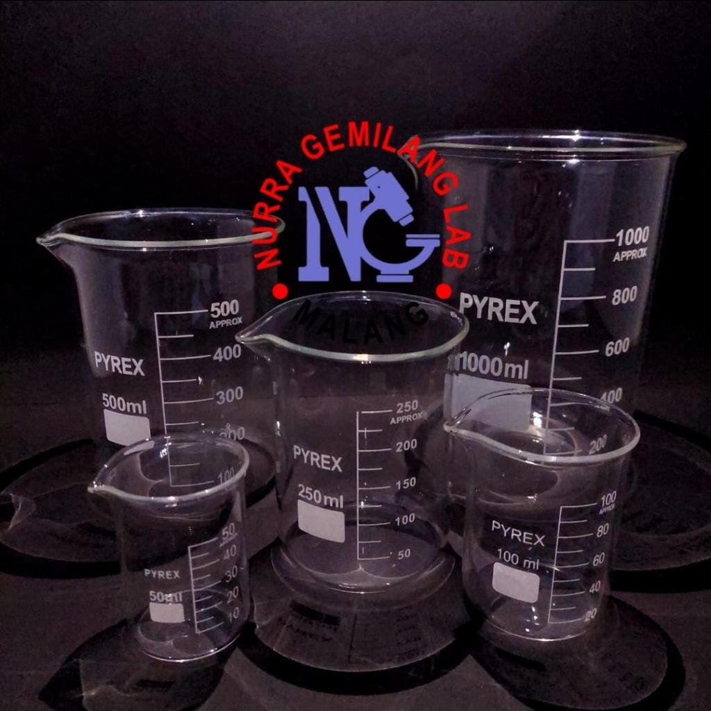 Beaker Glass / Gelas Kimia Ukuran 100 ml Herma, Pyrex, Iwaki, Duran