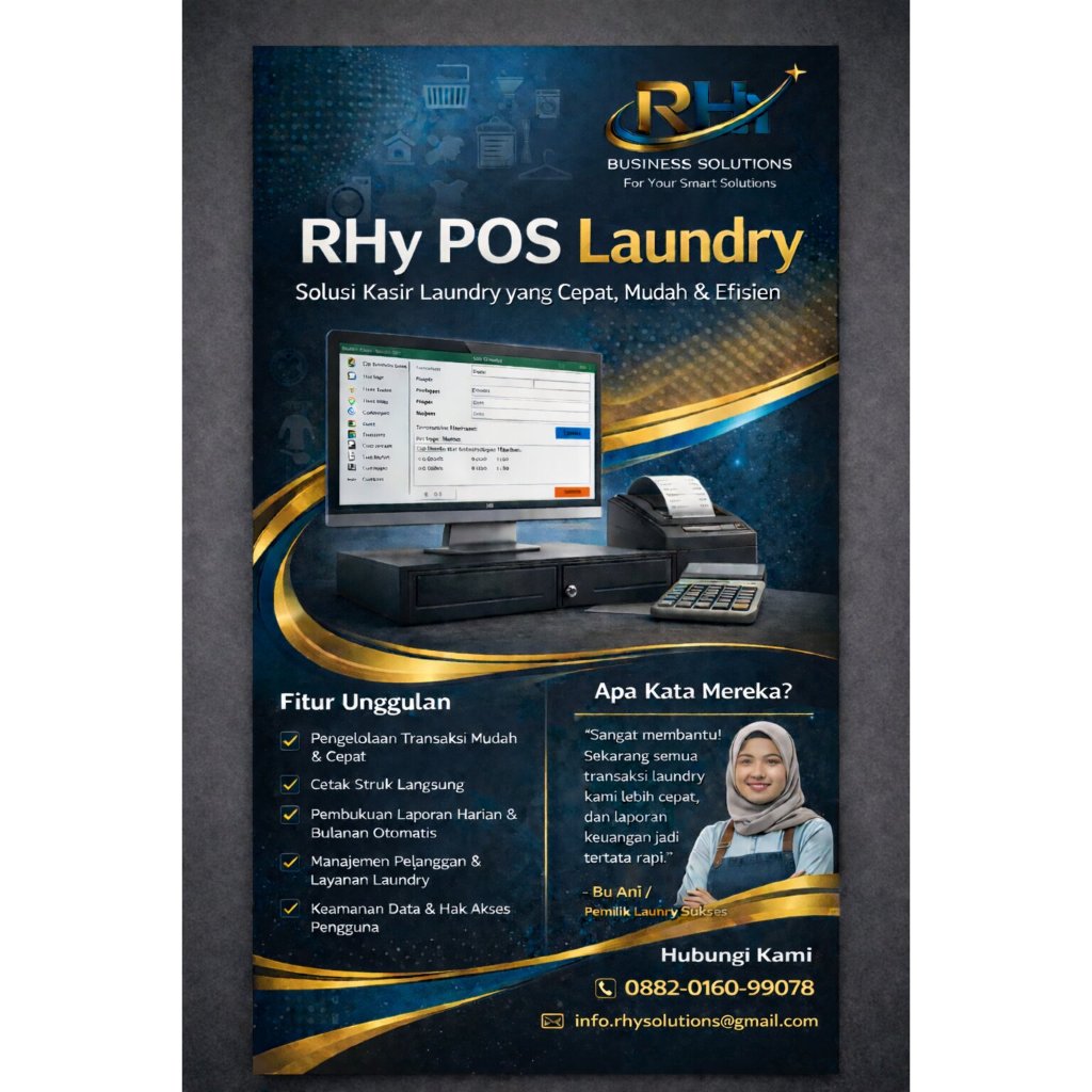 Aplikasi Kasir Laundry - RHy POS Laundry - Multi User, No Internet, sangat mudah digunakan