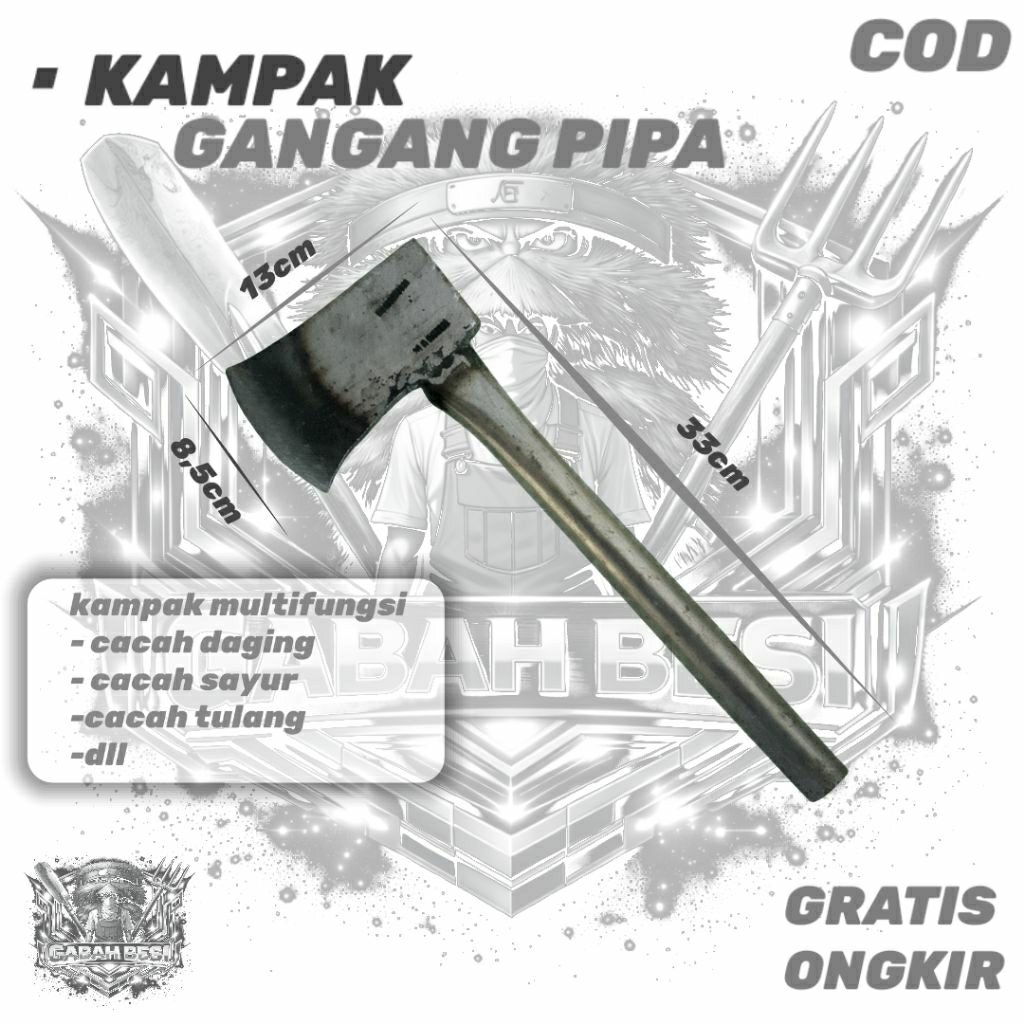 KAMPAK gagang pipo cacah daging, cacah sayur, cacah tulang / kampak baja per sepuh