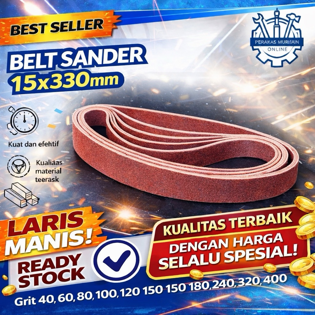Amplas sabuk amplas Belt Sander 15 mm x 330 mm mini belt sander Sanding Belt Mesin Gerinda Kayu Meta