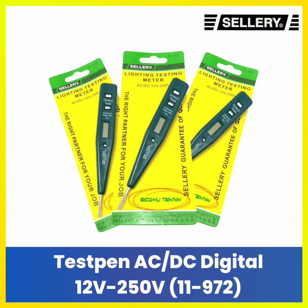 Sellery Testpen Digital Listrik 12-250V AC/DC - Alat Cek Tegangan Kabel Putus Display LCD