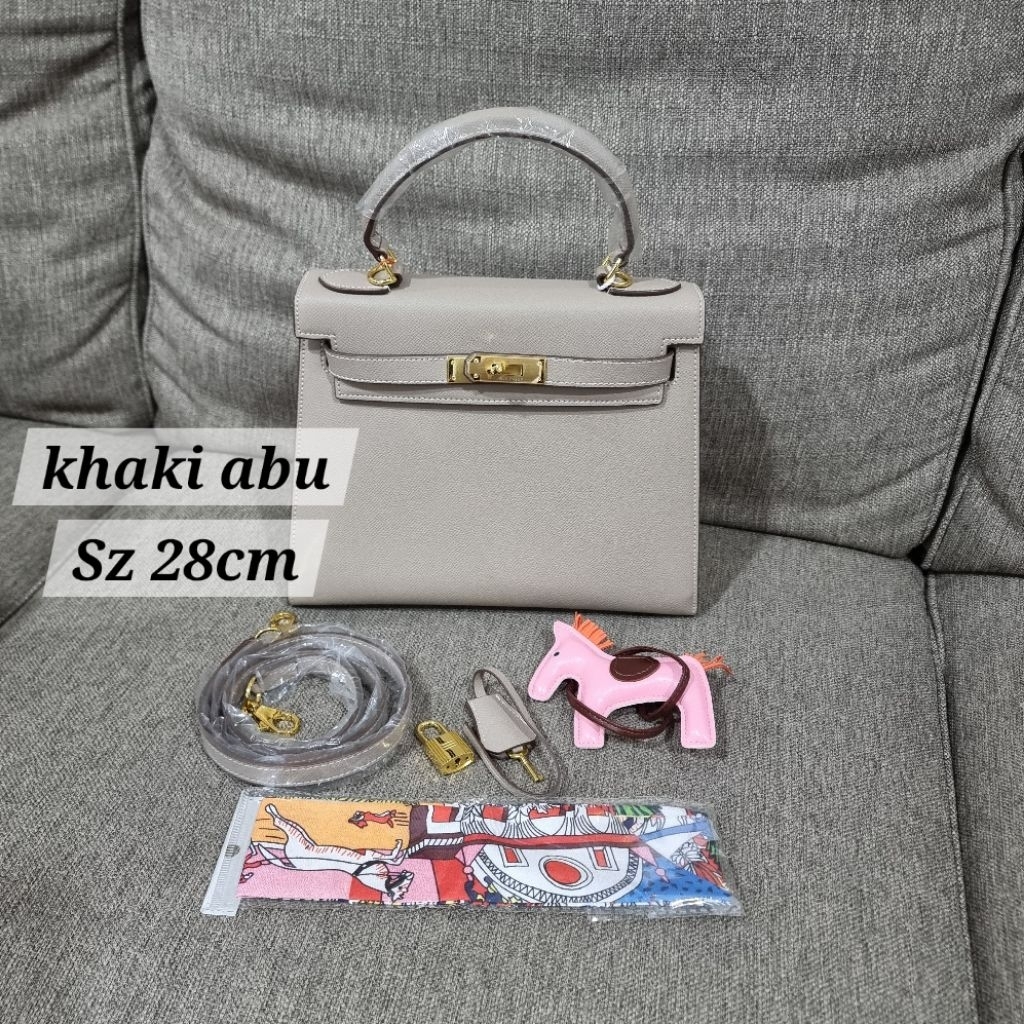 tas kulit abu khaki tali selempang tas tenteng pesta