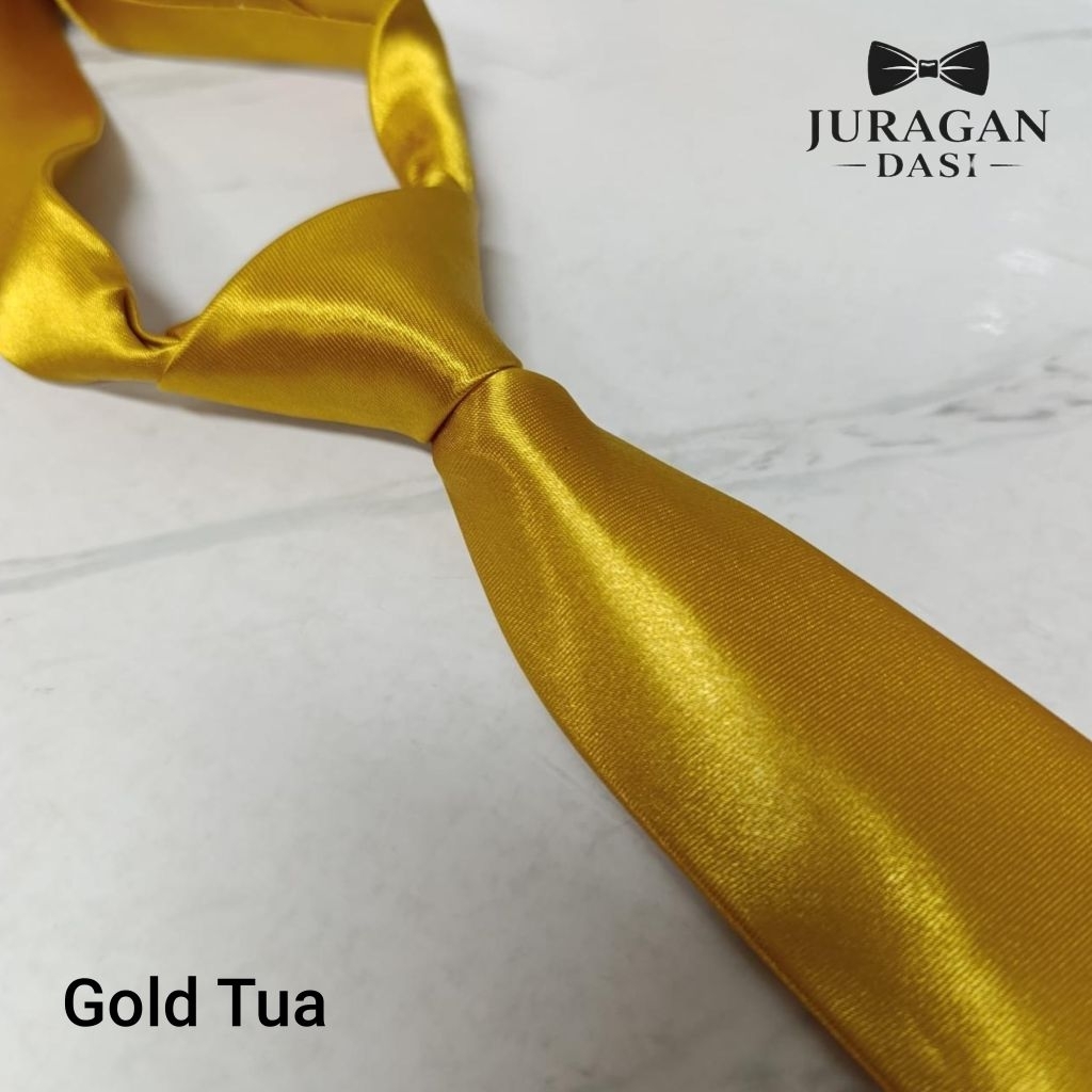 Dasi Instan Pria Dasi Polos Satin Gold Tua Ukuran Standar 3 Inch Dasi Simpul Siap Pakai