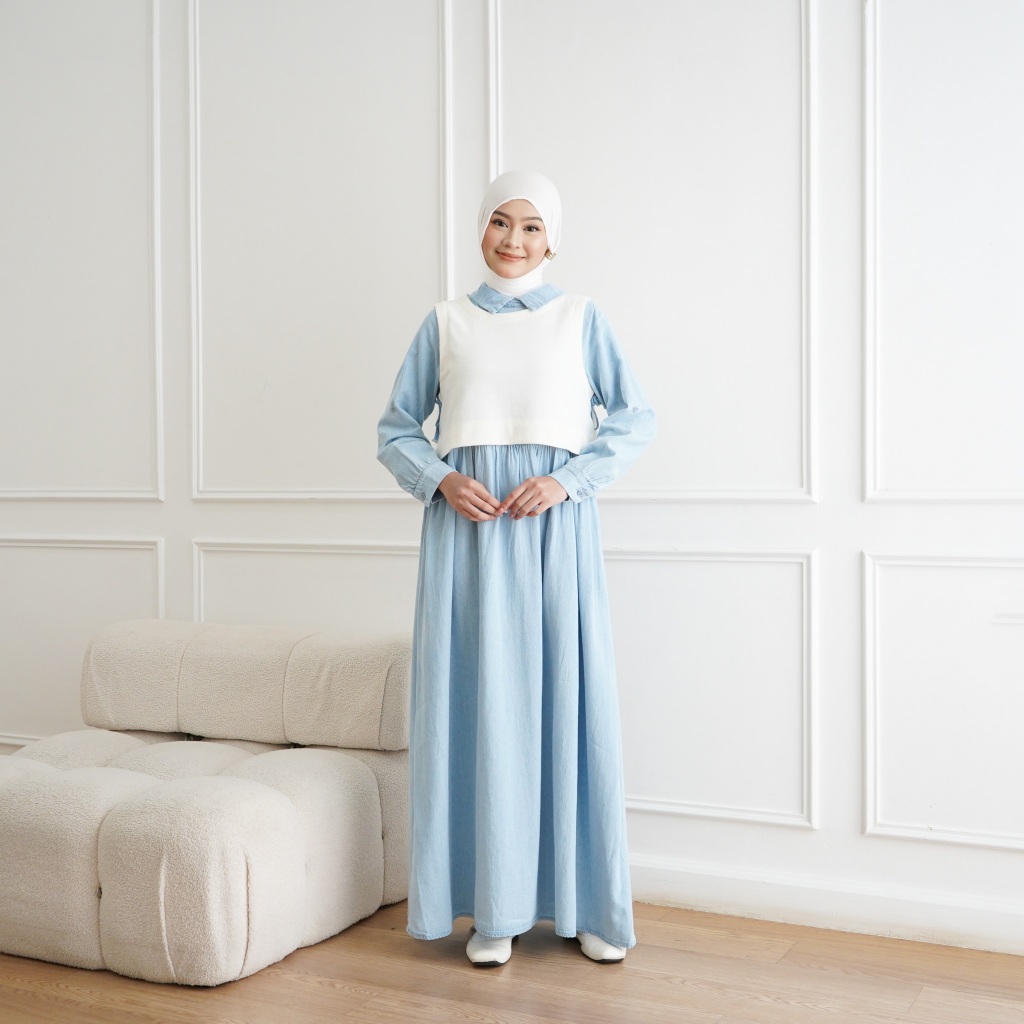 ULTRAVIOLET Cempaka Mix Knit Dress 400 (Warna) - Baju Terusan Maxi Gamis Wanita Kasual Hijaber Lebar