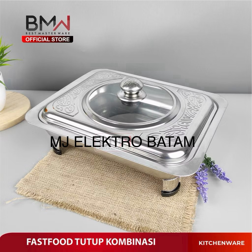 KOTA BATAM - BMW KitchenWare Tempat Prasmanan wadah lauk sayur Fast Food Tutup Kaca hidangan stainle