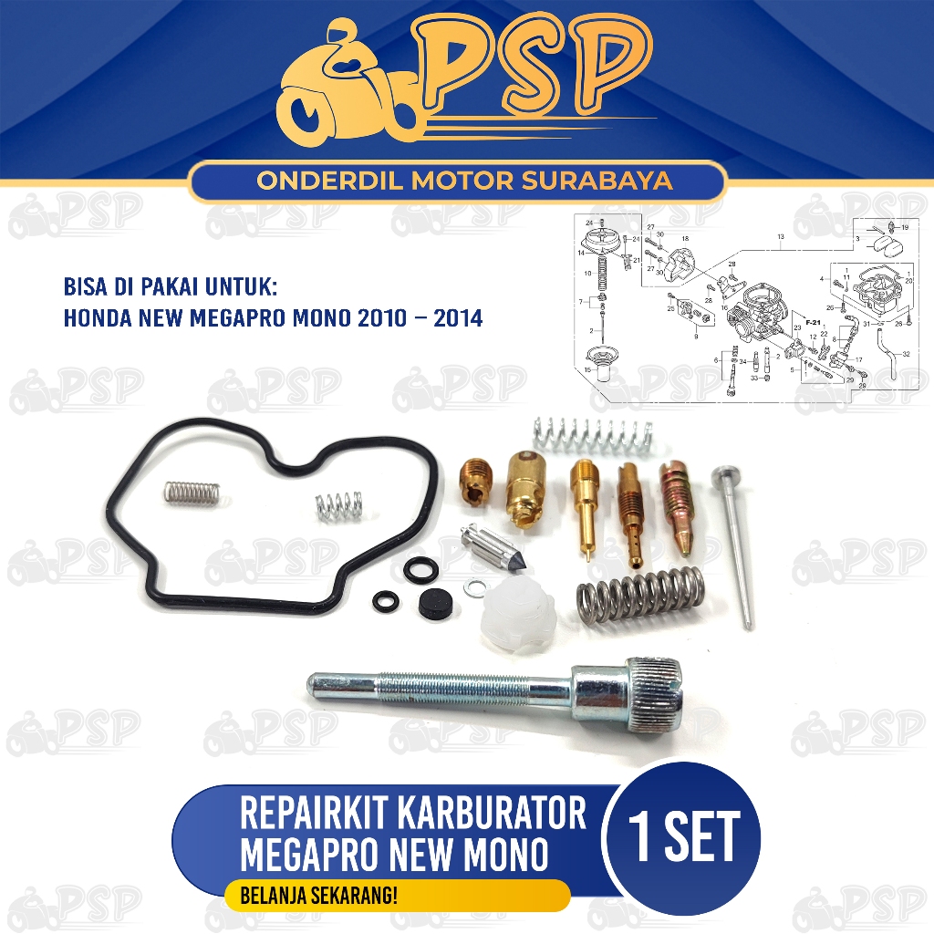 Repairkit Karburator Megapro New Mono Lama - Repair Kit Spuyer Karbu Honda Mega Pro Mono Verza Versa