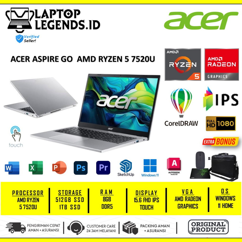 Acer Aspire Go 15 Ryzen 5 8GB DDR5 1TB SSD 15.6 FHD IPS Touchscreen Windows 11 Home