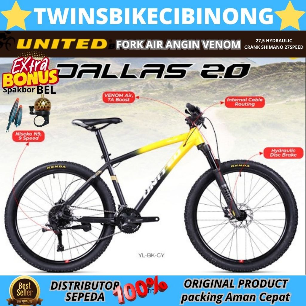 Sepeda Gunung MTB 27,5 UNITED DALLAS 2.0 HYDRAULIC FORK VENOM AIR 27SP