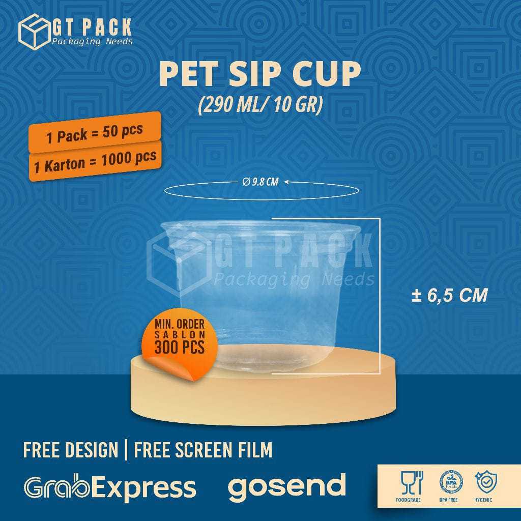Sablon Cup Plastik PET Datar 290 ML | 10 gram