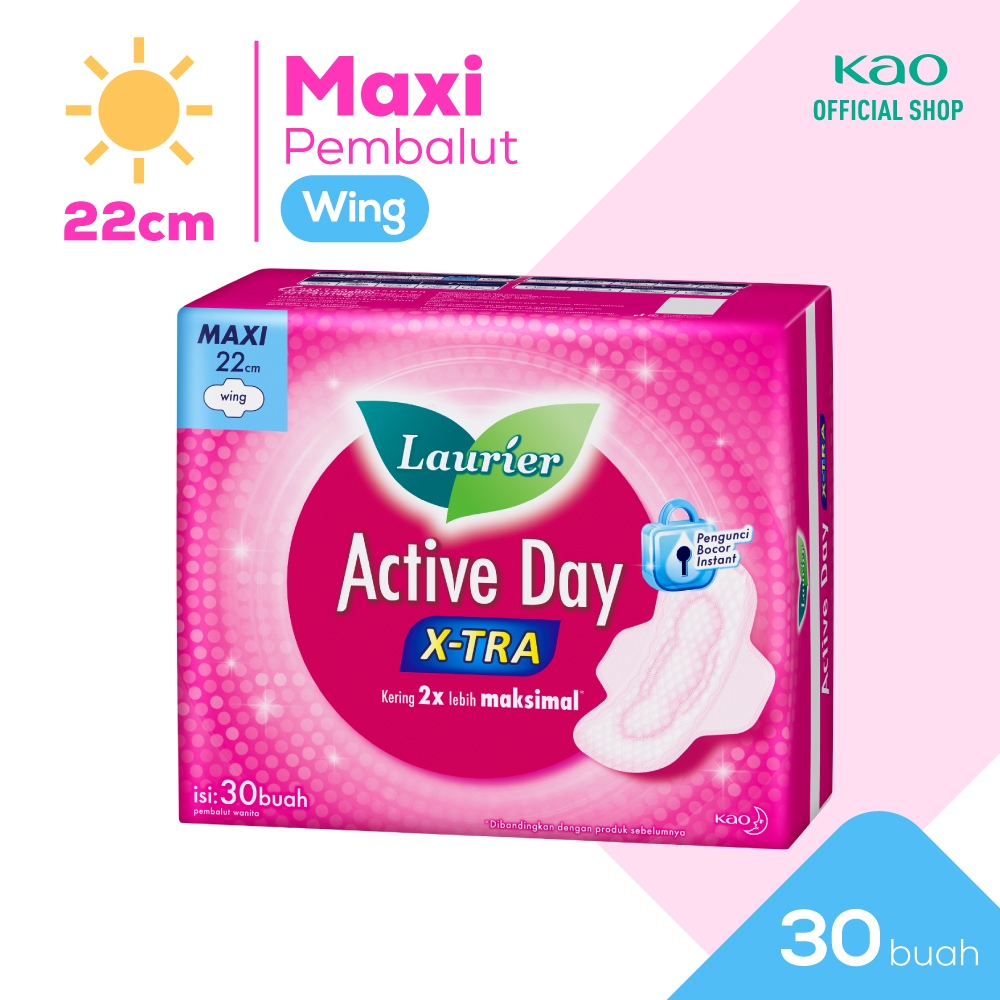 Laurier Active Day X-tra Pembalut Wanita Daya Serap Ekstra Bebas Bocor 22cm Wing Pengunci Bocor Inst