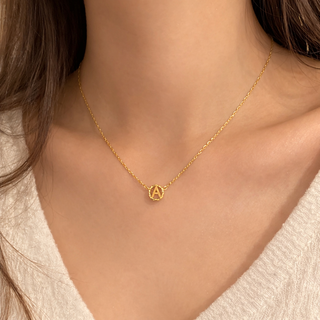 Kalung Emas Inisial Huruf A Bulat Elegant Kadar 875