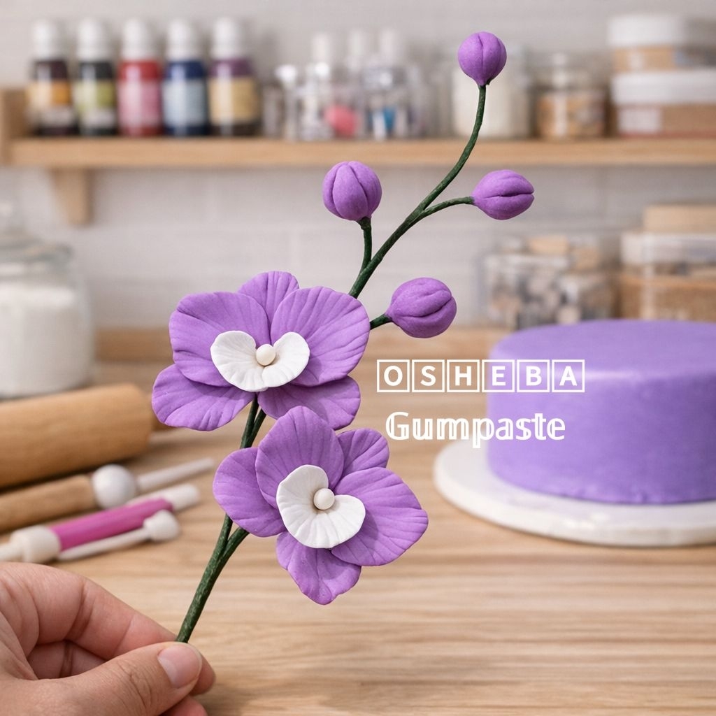 osheba] gumpaste bunga filler anggrek SQ 42 warna purple -putih