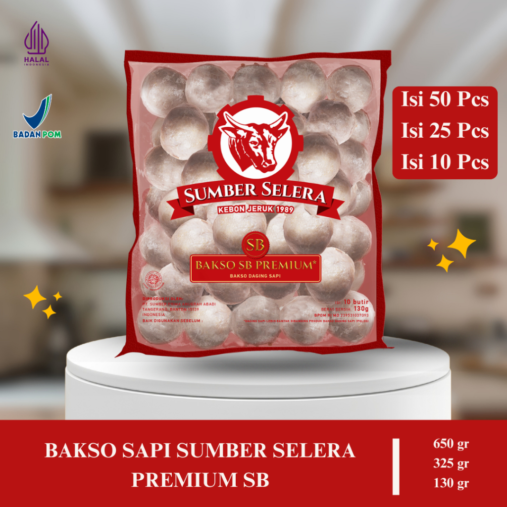 Sumber Selera Bakso Daging Sapi SB Premium - 130 Gram isi 10 pcs / Bakso Sapi Enak Halal