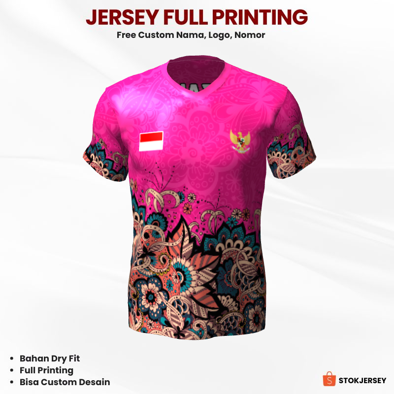 Kaos Jersey Olahraga Voli Badminton Futsal Tenis Full Printing Motif Batik 218