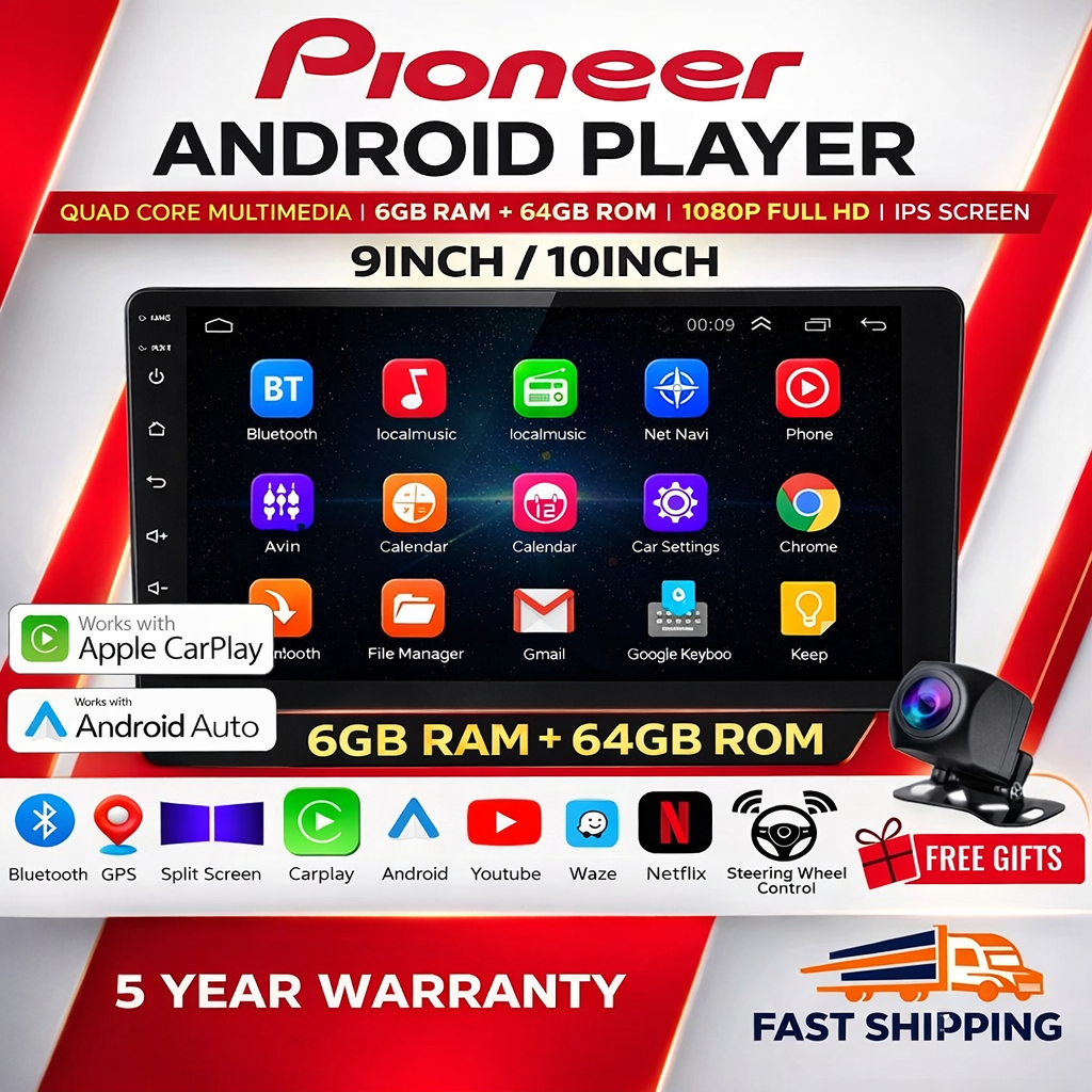 Head Unit Mobil Pioneer 9|10 Inch Android Player Bluetooth Wifi GPS CarPlay Android Auto Layar Sentu