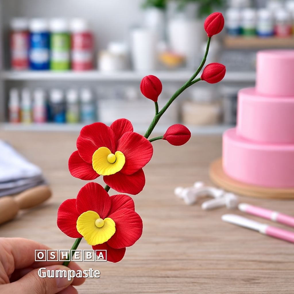 [osheba] gumpaste bunga filler anggrek SQ 42 warna merah - kuning