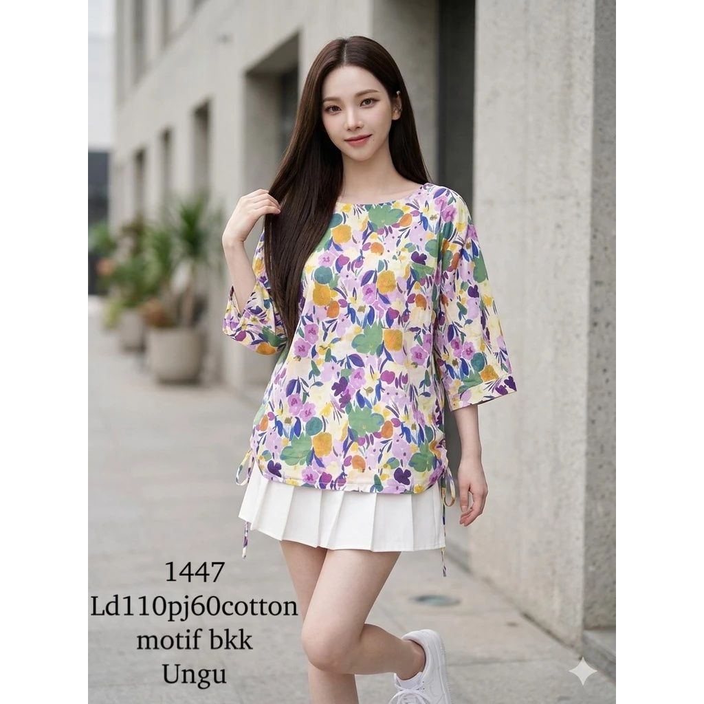 MC 1447 BLOUSE MOTIF BUNGA BAHAN KATUN BANGKOK IMPORT