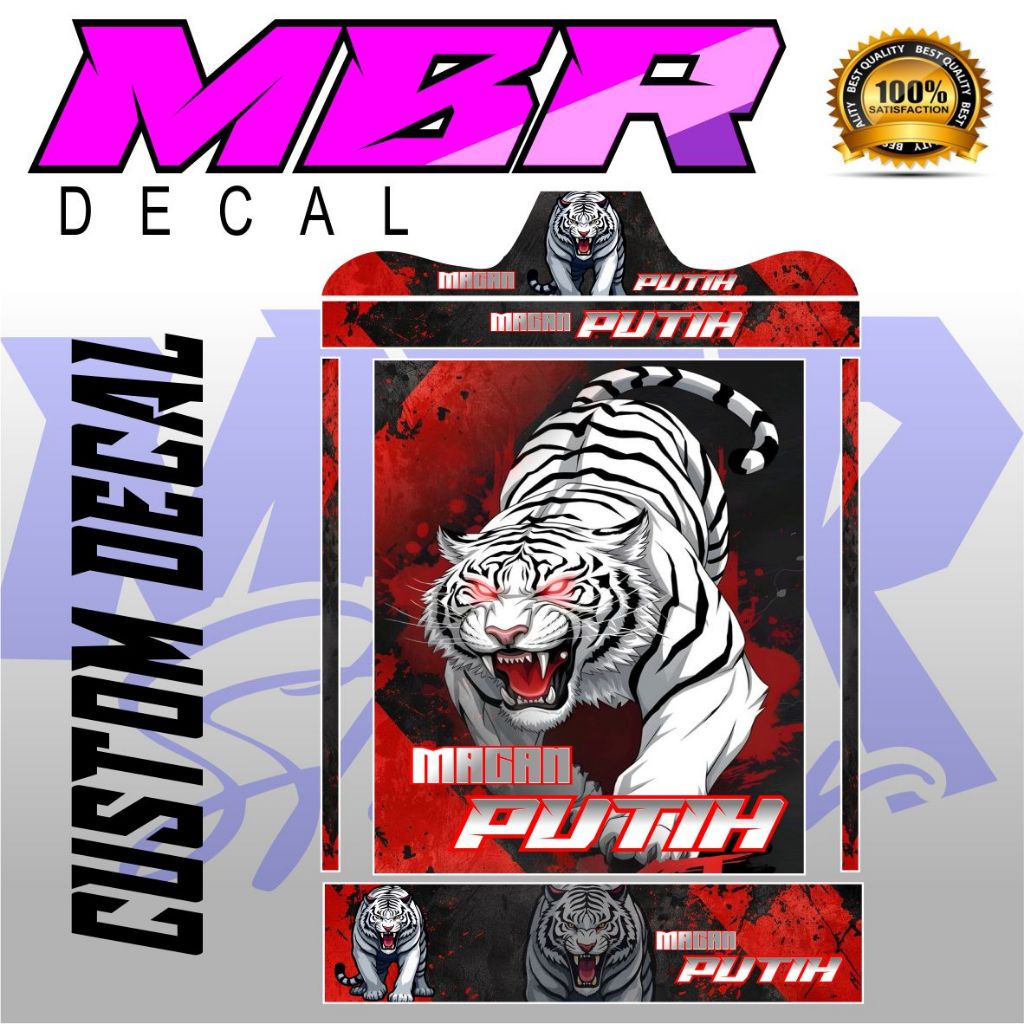 Stiker sangkar burung kotak,koper,kosan motif gambar macan putih,stiker sangkar burung vinyl