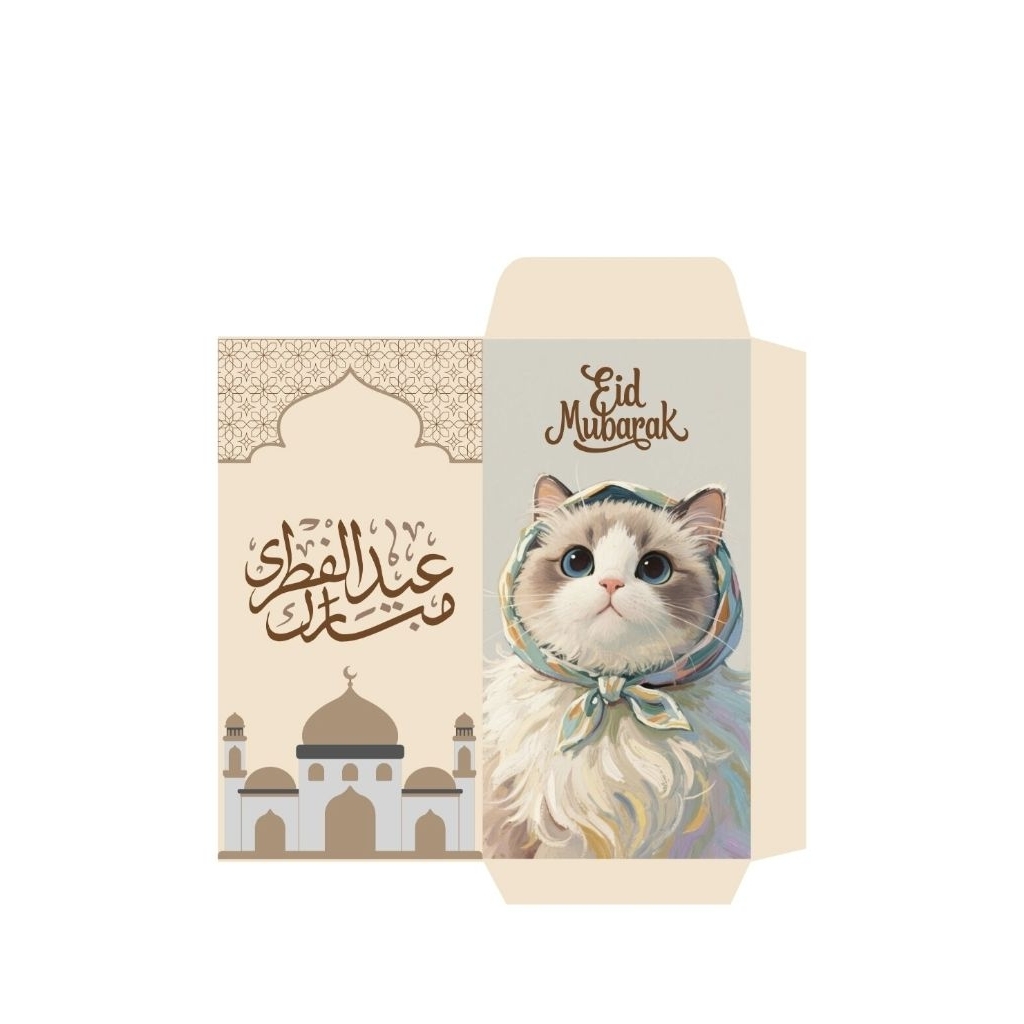Amplop lebaran Kucing Anggora Putih, UANG DI LIPAT 1 Pack isi 12 Pcs