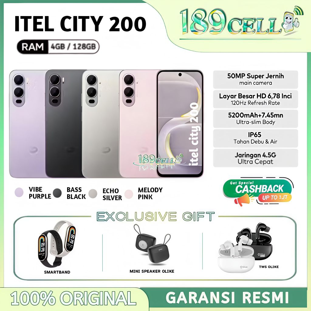 ITEL CITY 200 RAM 4/128 GB | ITEL CITY200 RAM 4/128GB GARANSI RESMI