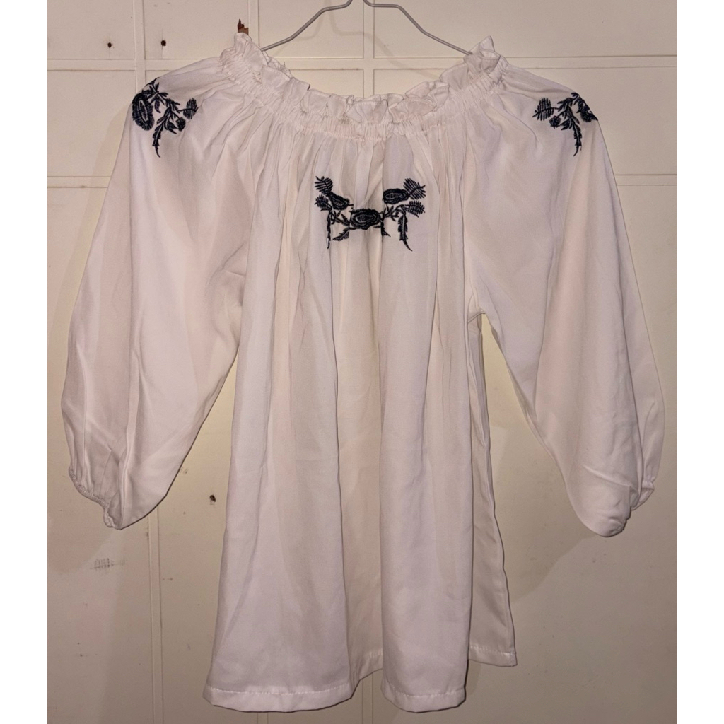 Blouse Putih Bordir Floral Wanita Size XL | Atasan Wanita Elegant