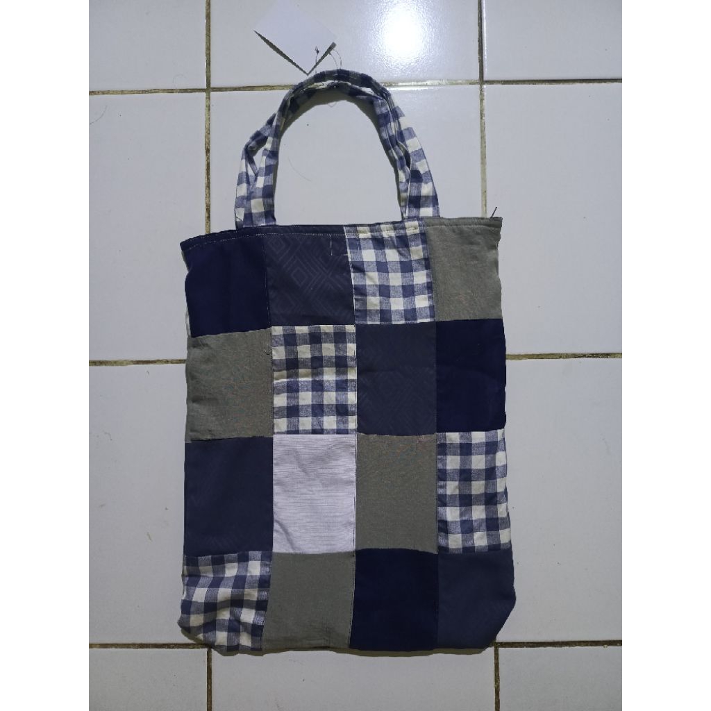 Totebag Kain perca motif Kotak-kotak Biru