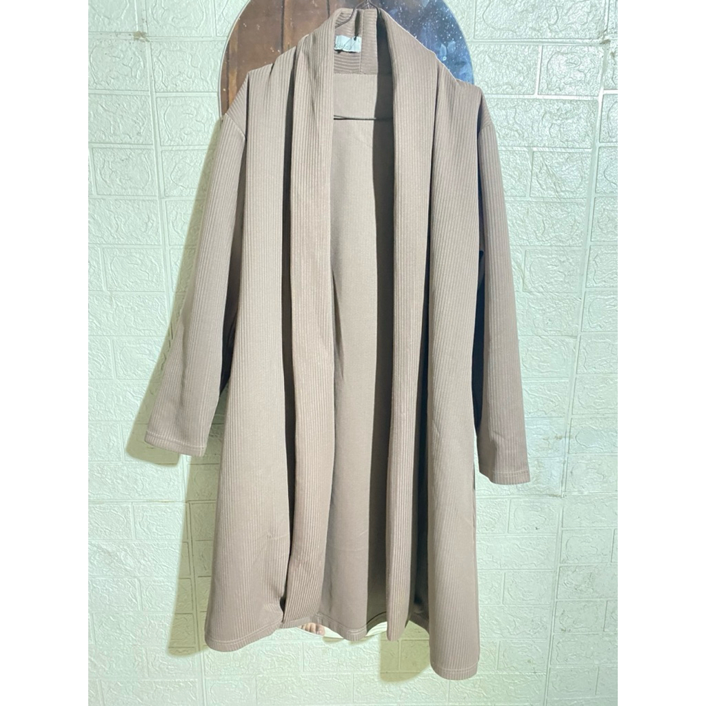 (Preloved) Cardigan Panjang / outer ribbed warna mocca - Long Cardigan Wanita