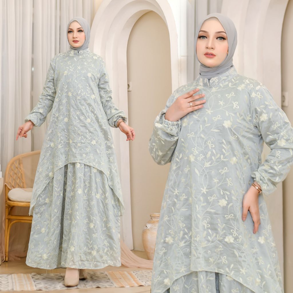 GAMIS MALLAY  BAHAN PAPER SILK BORDIR LD 115 PJG 140